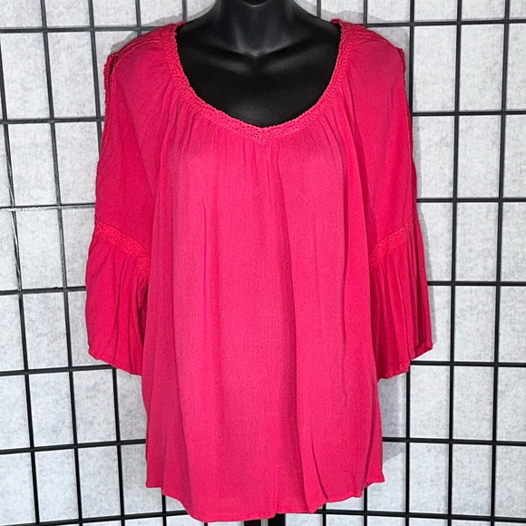 Bohemian Pink Peasant Blouse with peekaboo arms - Picture 2 of 7